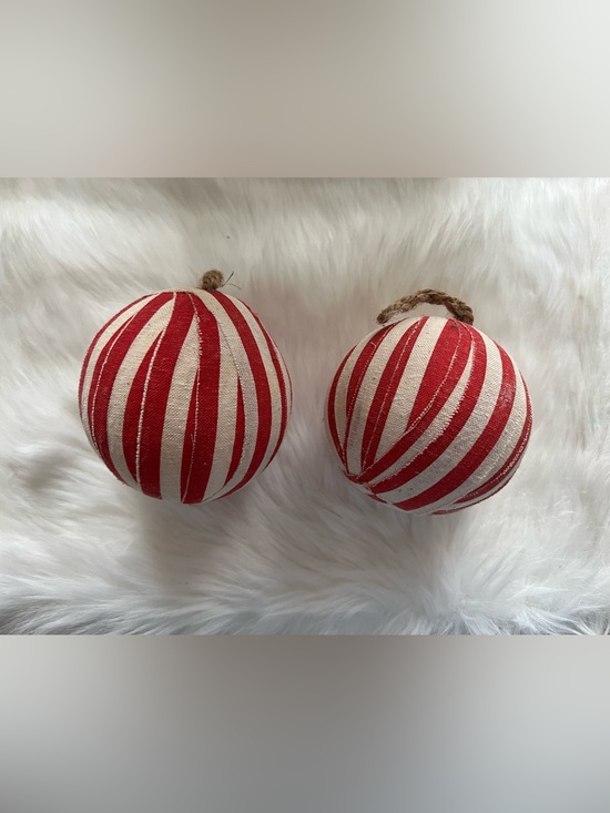 At Home Other - Red and Cream Striped Holiday Ornament Set - at home